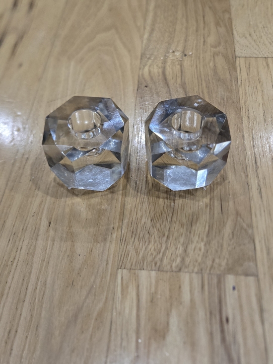 Other - Pair Of Vintage Crystal Candle Holders - Clear- Diamond Cut